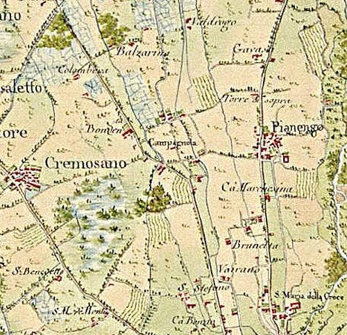 Stralcio dell'area di Campagnola in una mappa degli inizi del XIX secolo