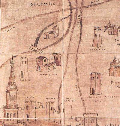 Stralcio della più antica carta del cremasco con la torre di Campagnola